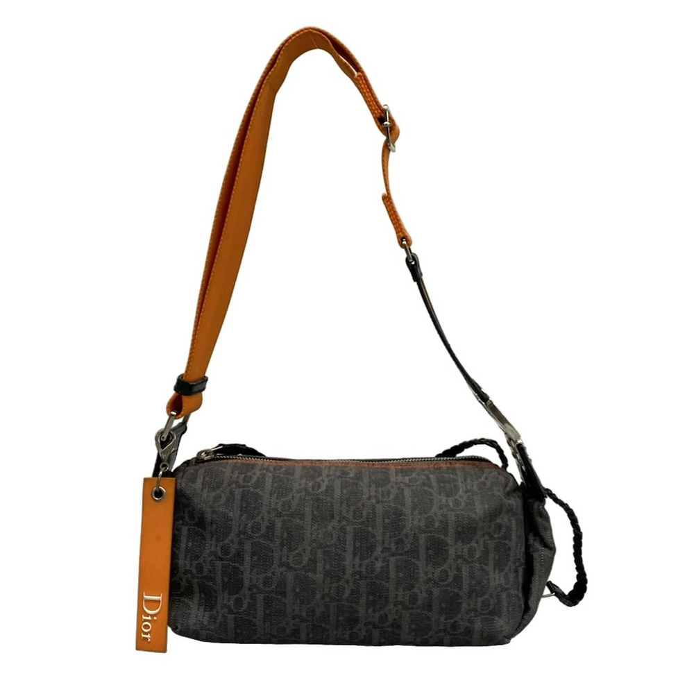DIOR Christian Flight Trotter Shoulder Bag Dark Navy Blue Orange Leather